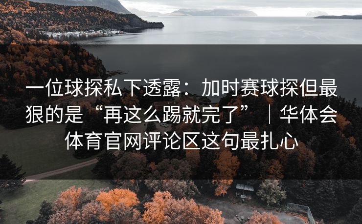 一位球探私下透露：加时赛球探但最狠的是“再这么踢就完了”｜华体会体育官网评论区这句最扎心