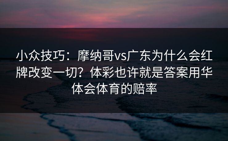 小众技巧：摩纳哥vs广东为什么会红牌改变一切？体彩也许就是答案用华体会体育的赔率